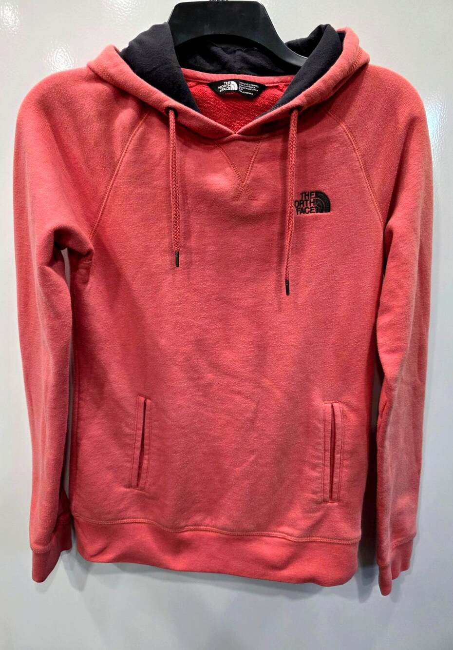 The North Face women's hoodie small coral pink pullover sweatshirt logo
